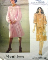1166 VOGUE ALBERT NIPON TUCK LOOSE FLARE SS-LS DRESS, BELT PATTERN 10  UNCUT